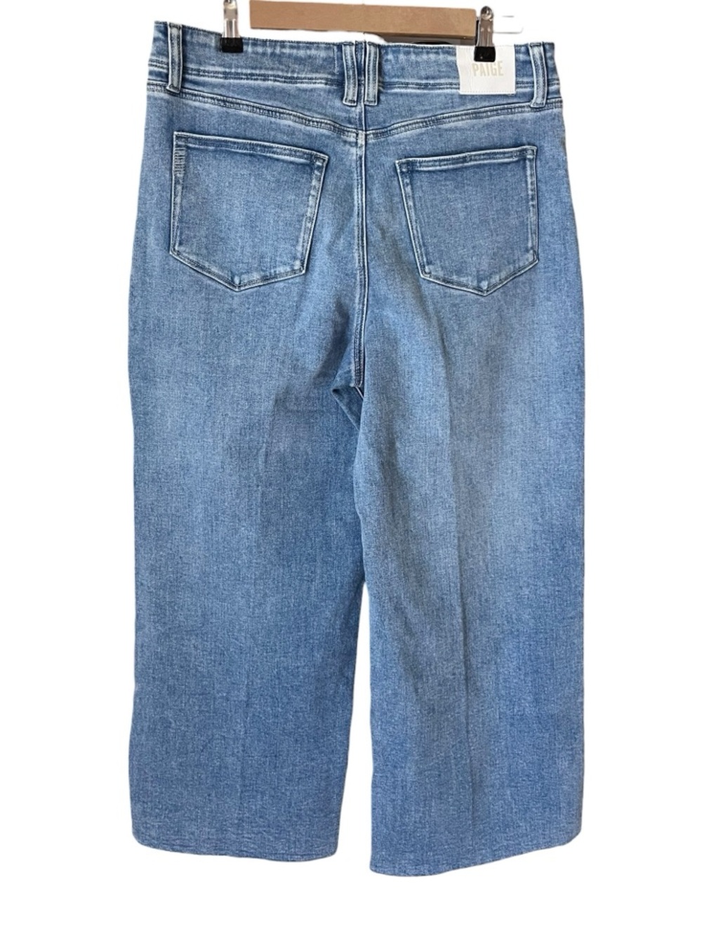 PAIGE Anessa Raw Hem Cropped Wide Leg Denim Stretch Jeans Size 32 - Picture 4 of 10